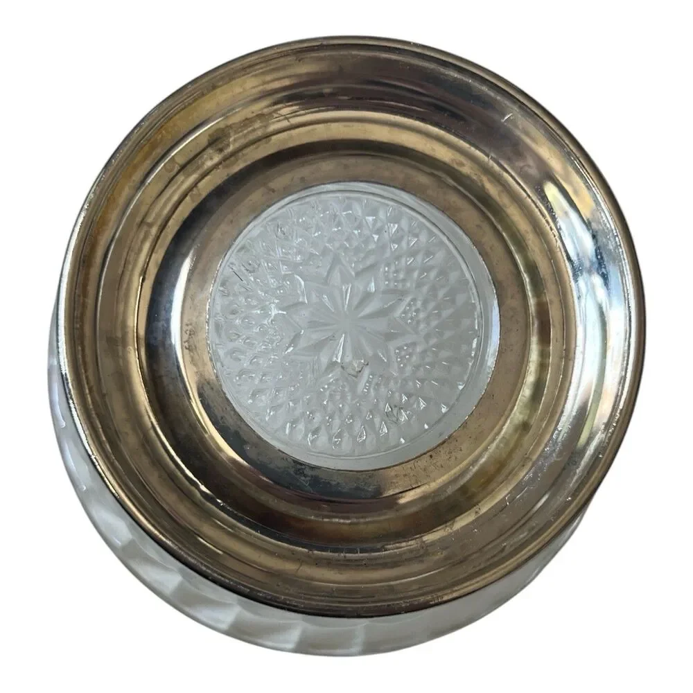 Vintage KIG Indonesia Crystal Bowl Silver-Plated Pedestal Fluted Scalloped 4.5 